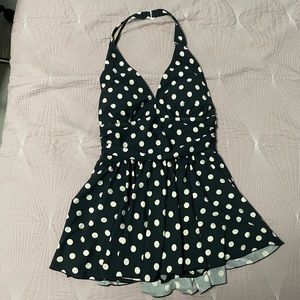 Esther Williams One Piece Bathing Suit in Polka Dots - Navy